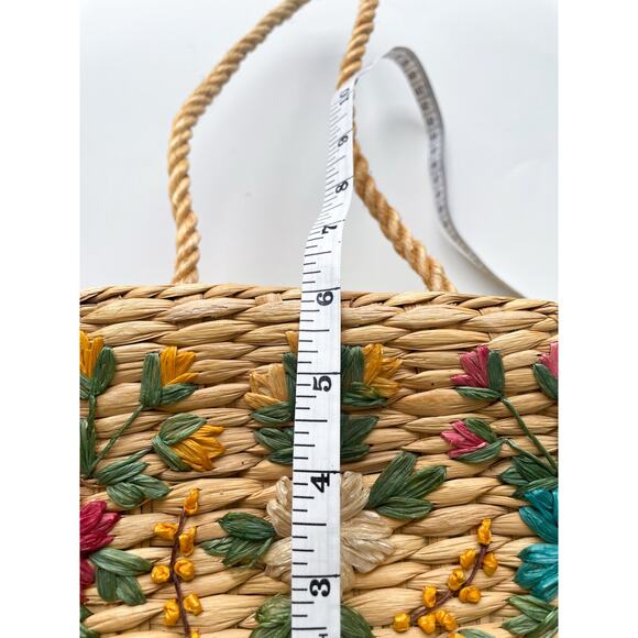 Vintage Straw Basket Top Handle Bag with Colorful Florals - Picture 16 of 16
